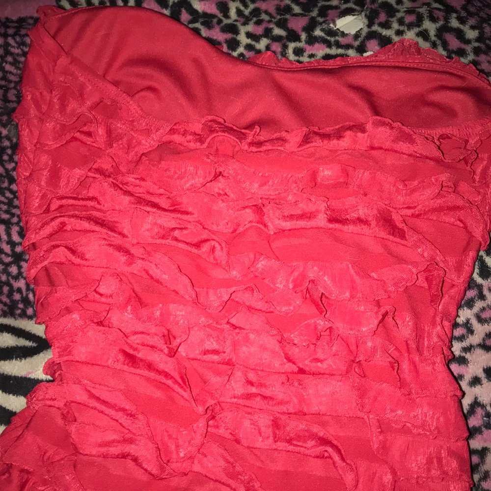 Red Ruffle Tube top - Picture 2 of 3